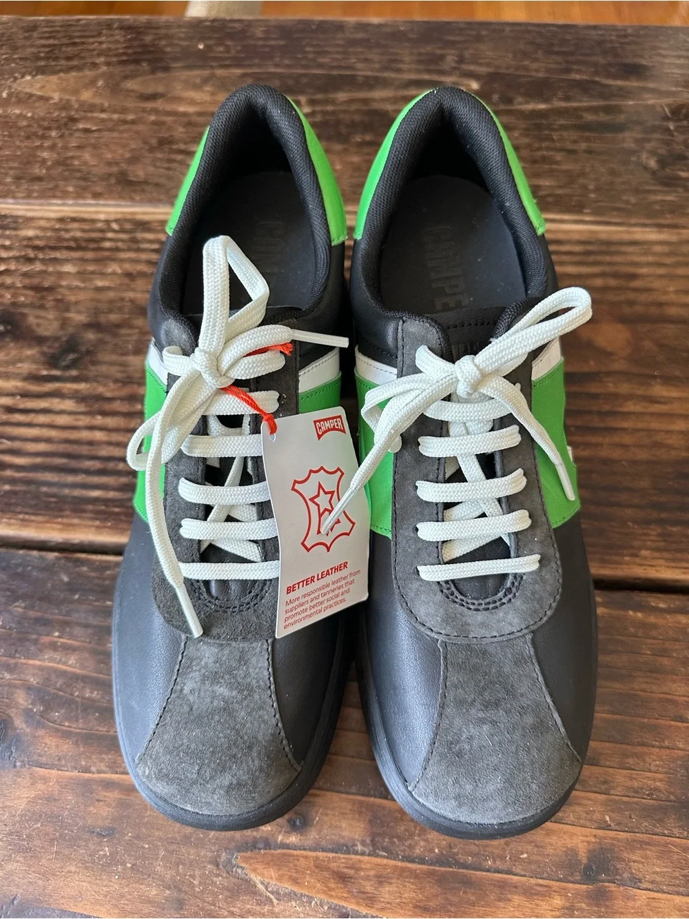 Camper Thelma Black Platform Lace-Up Athletic Shoes with Bright Green Panels